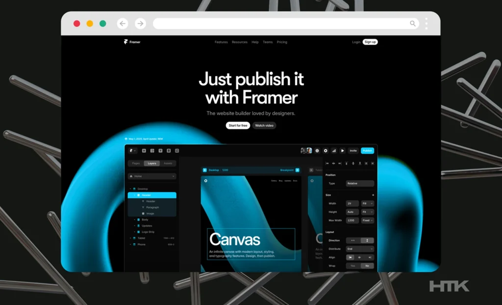 Startup Landing Page Example: Framer – Visual site builder with motion design 
